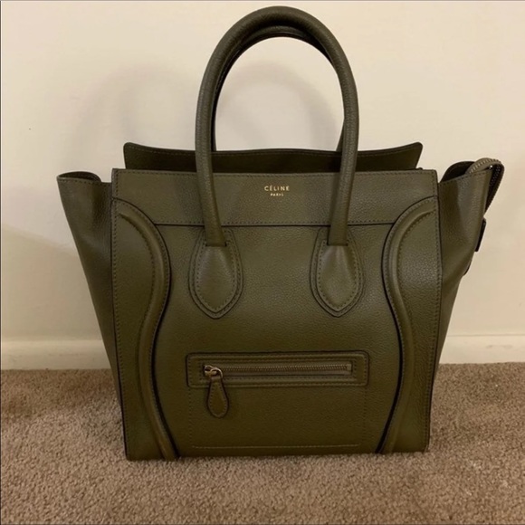 Celine pebbled leather medium tote in Khaki - Picture 4 of 8